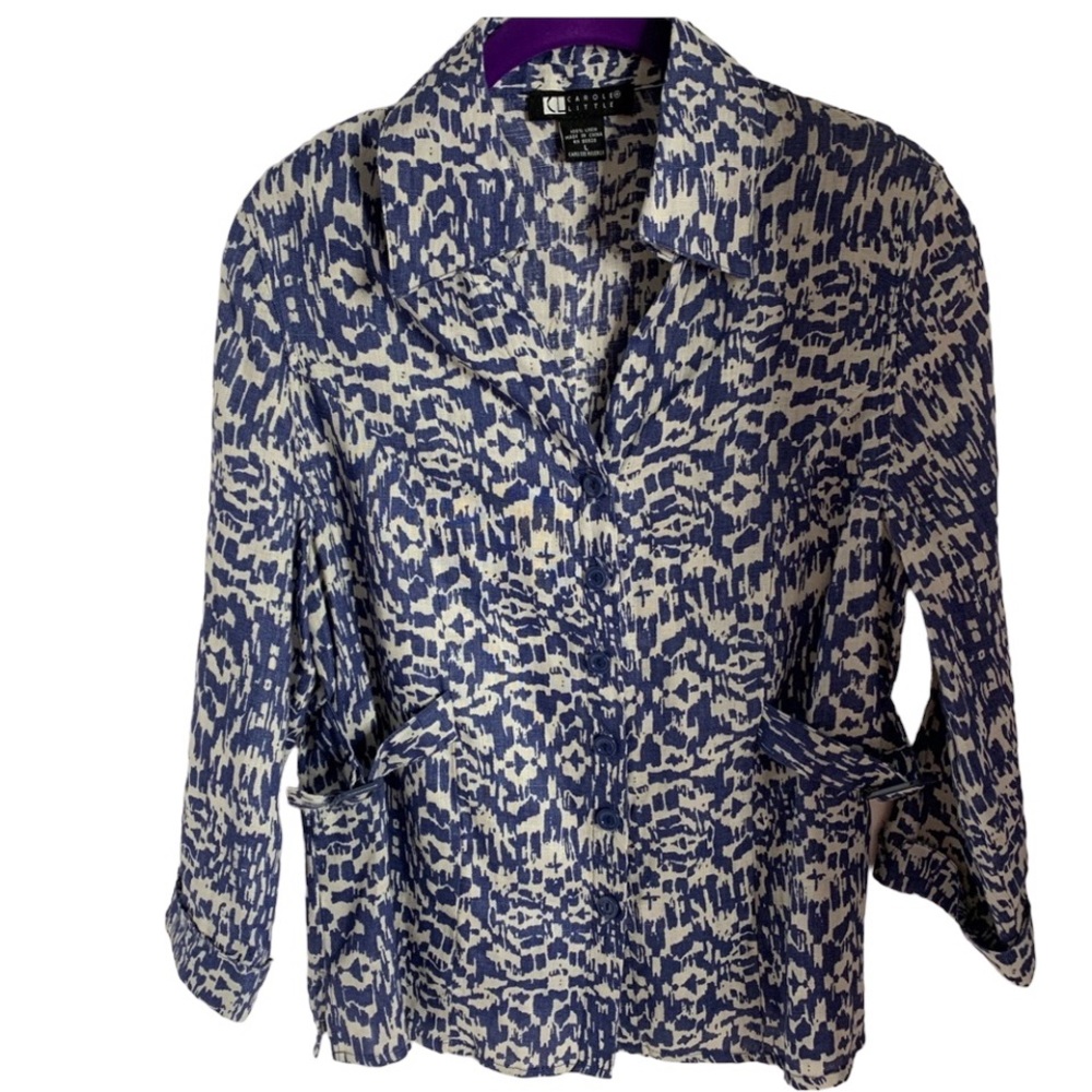 Carole Little Top Linen Print Button Down size M-L